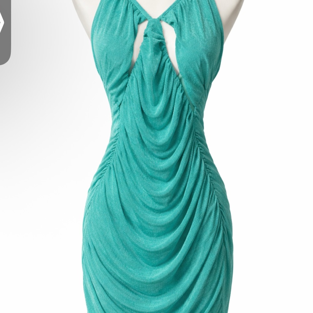 NWT 🔥 Smoking Hot 🥵 Teal Draped Halter Dress
